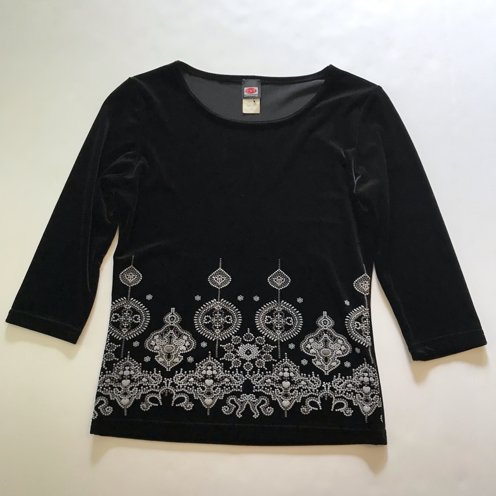 ENT Entrancy Women's Shirt Black Velour Embellish